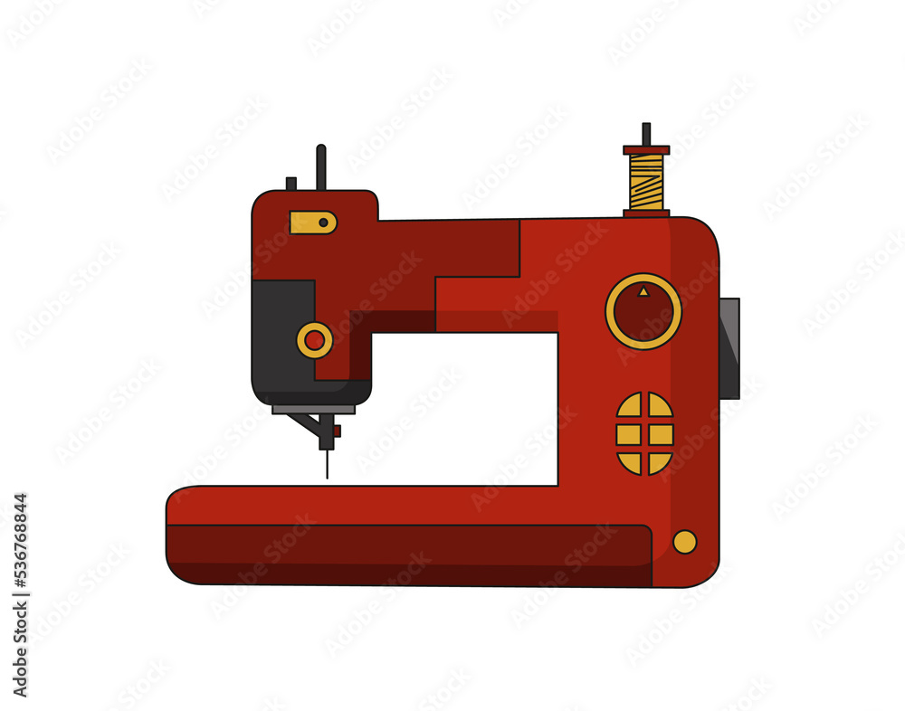 Sewing machine. Retro design form of tool for sewing. Colorful equipment of dressmaker.  illustration in flat style