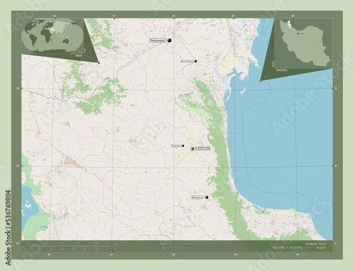 Ardebil, Iran. OSM. Labelled points of cities photo