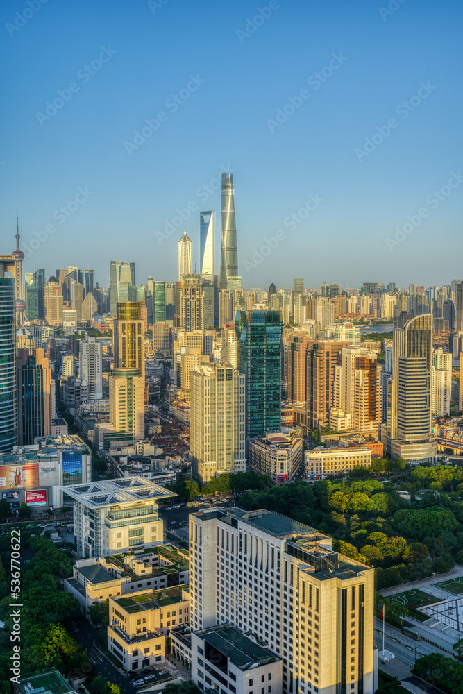 The morning cityscape in Shanghai, China.