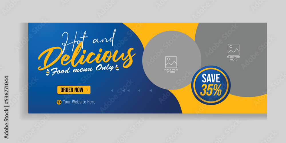 Obraz premium Food menu and delicious burger Facebook cover banner social media ident personal social media cover photo template design premium vector