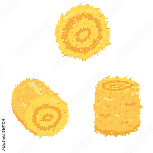 Agricultural haycock in cartoon flat style, rural hay rolled stack, dried farm haystack. Vector illustration of fodder straw