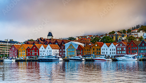View of historical buildings in Bryggen - Bergen, Norway, UNESCO World Heritage