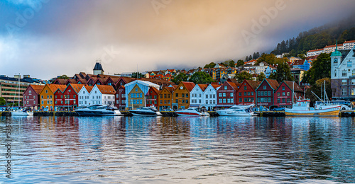 View of historical buildings in Bryggen - Bergen, Norway. UNESCO World Heritage