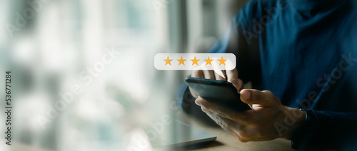 Customer services best excellent business rating experience. Satisfaction survey concept. user give rating to service experience on online application . photo