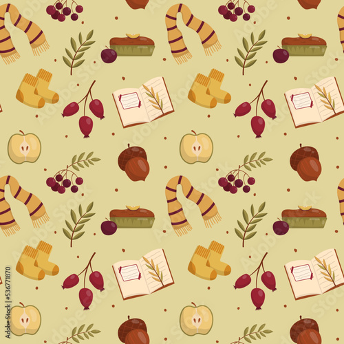 Vector pattern autumn, leaves, herbarium, scarf