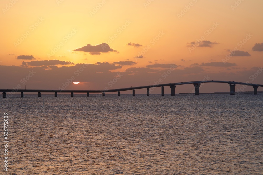 Scenery of Irabu Bridge at sunset