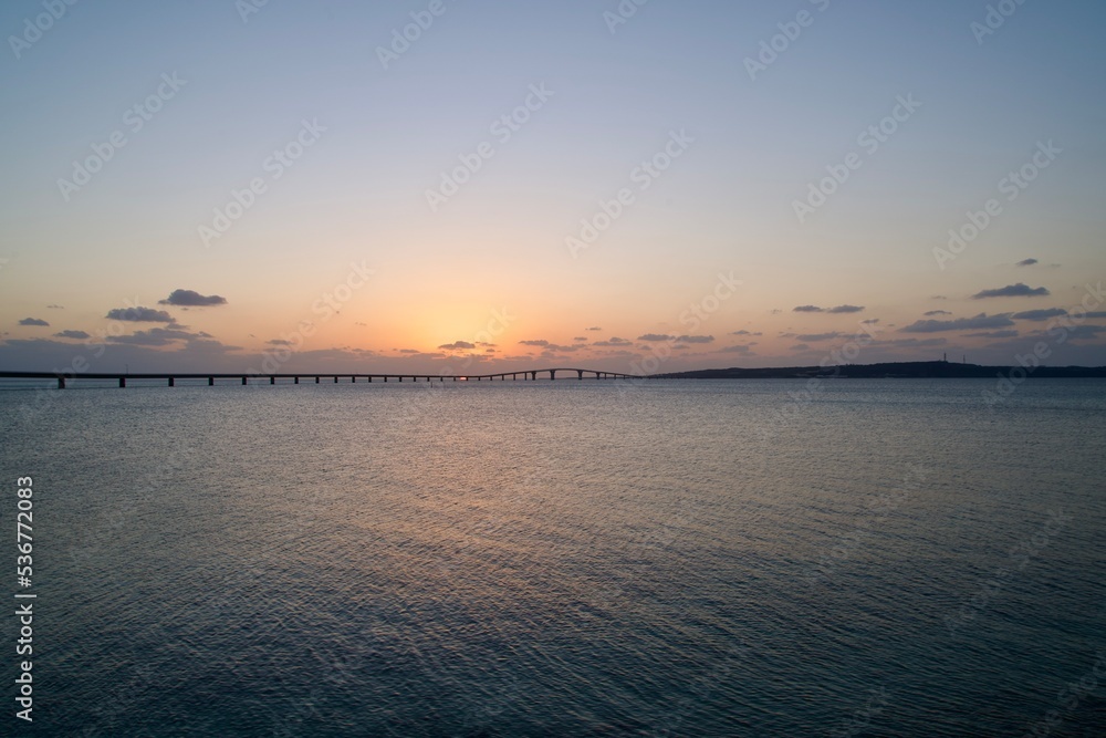 Irabu Ohashi Bridge and Irabu Island Sunset Scenery