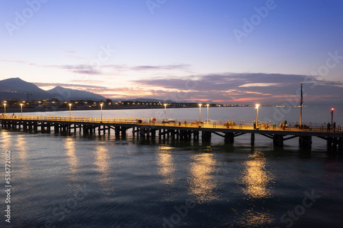 Night aerial view of the pier of Forte dei Marmi Tuscany Italy