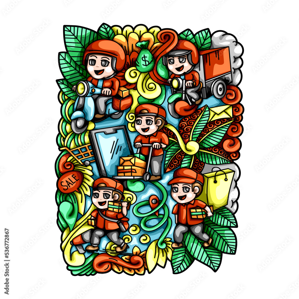 Fototapeta premium Sales Courier Doodle Vector Illustrations