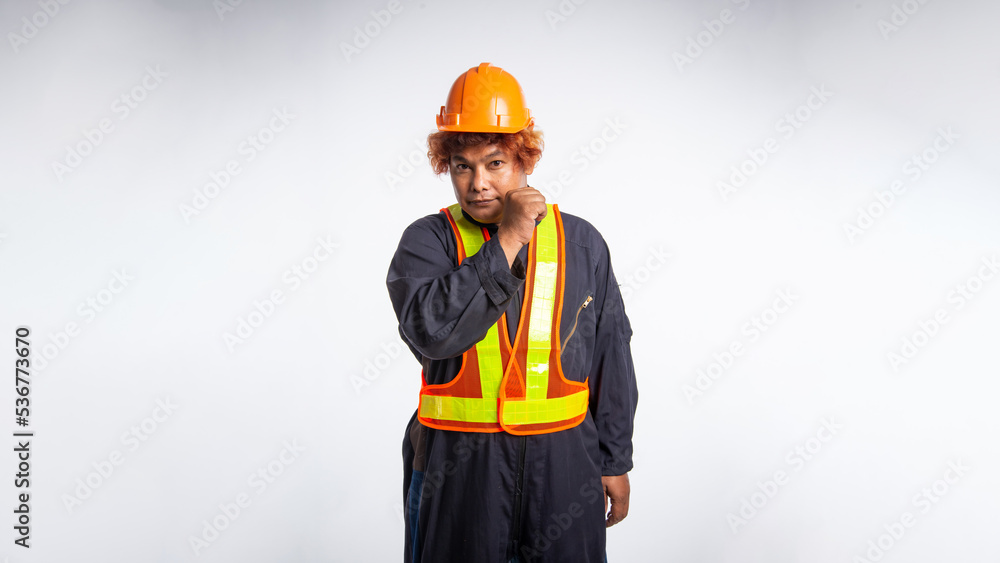 Portrait male laborers wearing suits and shirts with helmets. Portrait male laborers wearing suits and shirts with helmets.