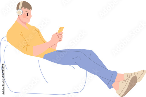Quadro su tela Man Listening Music Sitting Pose.