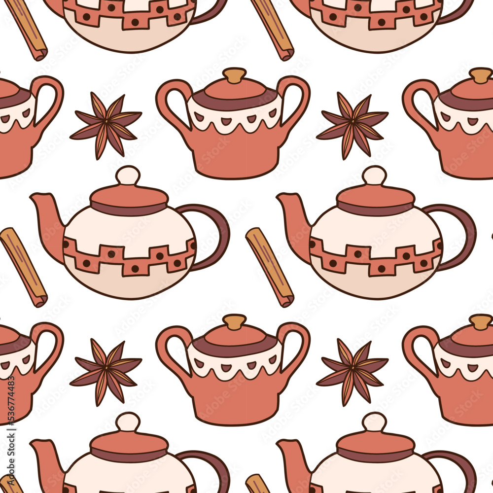 flat vector seamless pattern on the cups and teapot flat vector seamless pattern on the cups and teapot