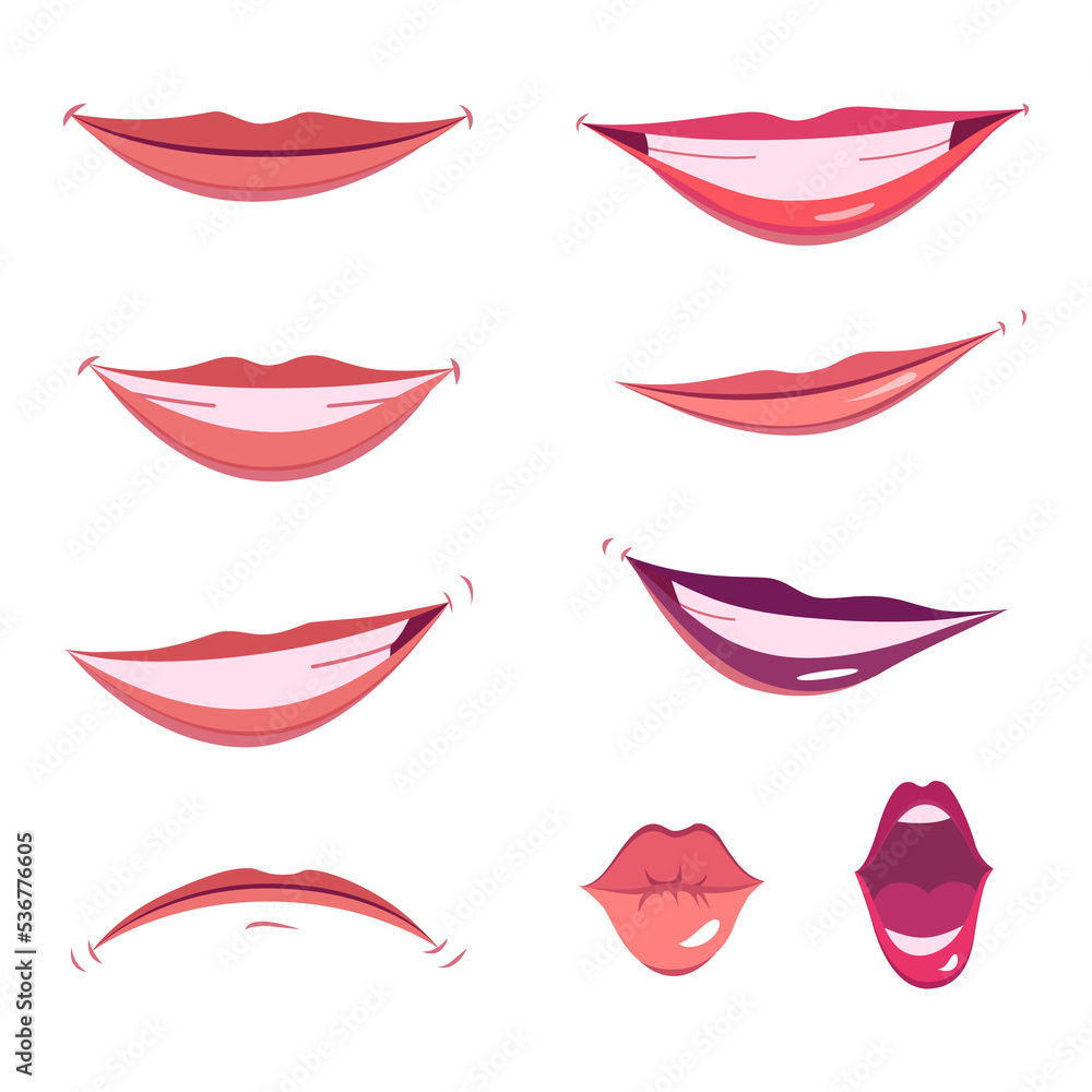 Face construction element, avatar creation with head parts. cartoon set of lips. Head parts pack for face generator isolated on white background Face construction element, avatar creation with head parts. cartoon set of lips. Head parts pack for face generator isolated on white background