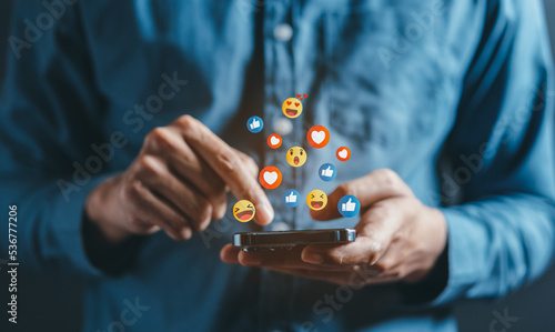 Man using social media and digital online, man using smart phone with Social media. concept of living on vacation and playing social media. online marketing, technology network concept. photo
