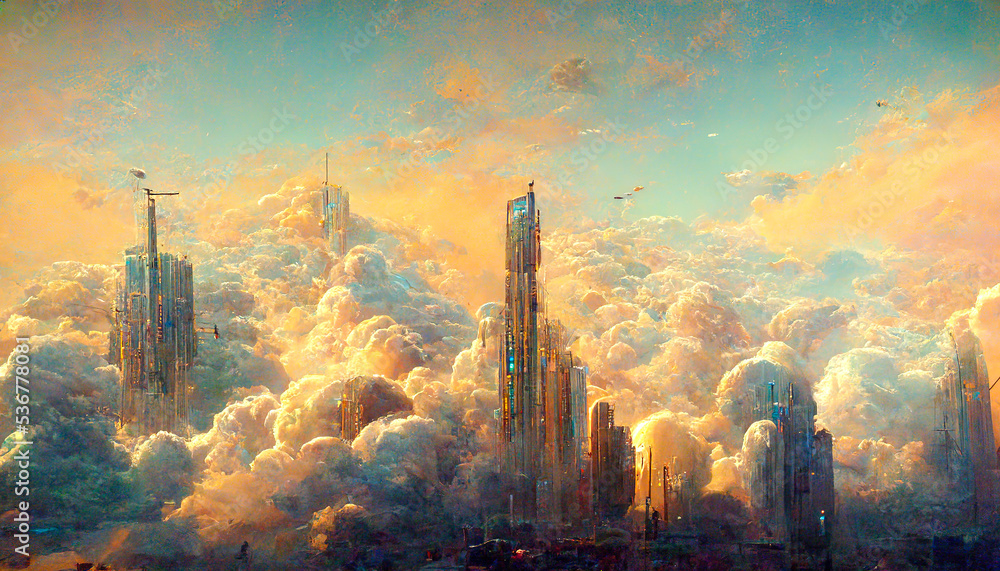 Obraz premium Epic sky clouds over futuristic city