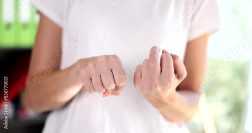 Woman hands removes gesture fuck you closeup