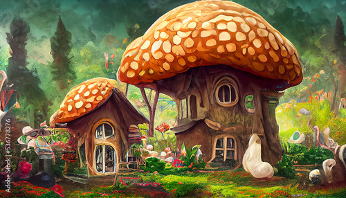 Houses in mushroom fly agarics  animation.