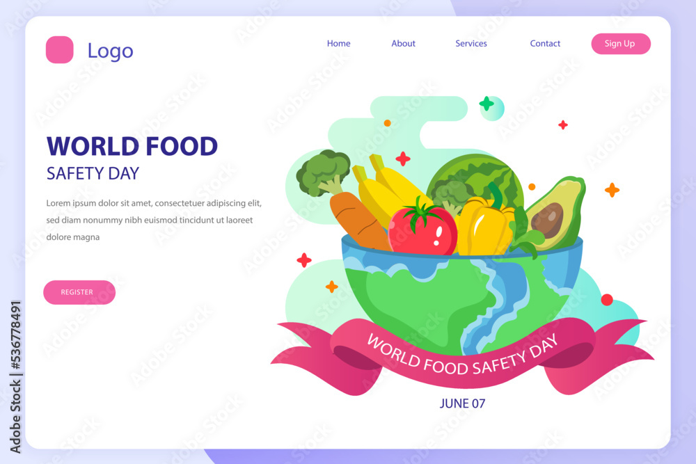World food safety day landing page website flat vector template World food safety day landing page website flat vector template