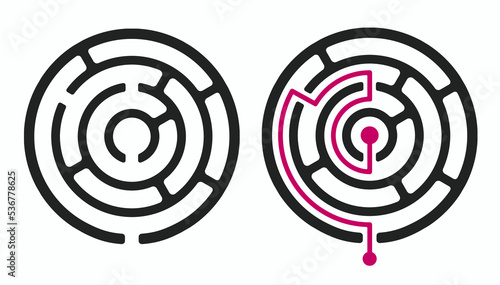 Circular maze with solution path