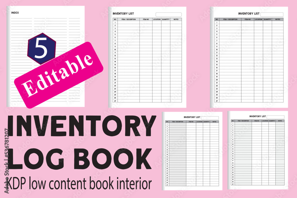 Naklejka premium Inventory Log Book.This Accounting record book is best for following funds and exchanges. It very well may be utilized for recording the payment and costs of individuals, private ventures, or locall