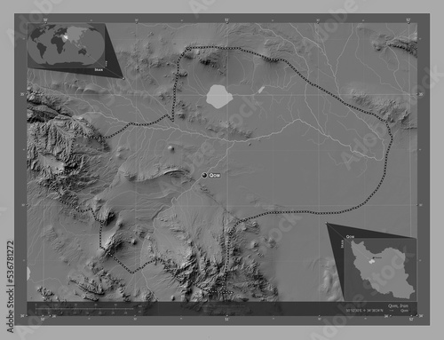 Qom, Iran. Bilevel. Labelled points of cities photo