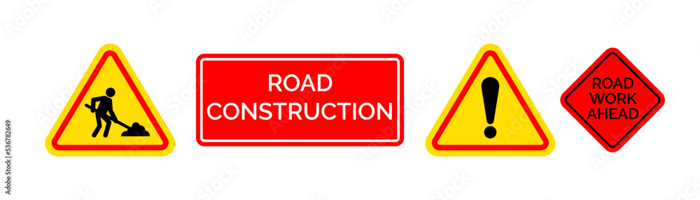 road construction signs set on white background vector illustration road construction signs set on white background vector illustration