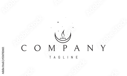 Vector logo on which an abstract image of a burning candle with a moon at the base.