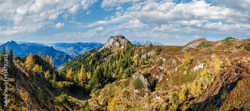 Peaceful autumn Alps mountain sunny view from hiking path from Dorfgastein to Paarseen lakes, Land Salzburg, Austria. © wildman