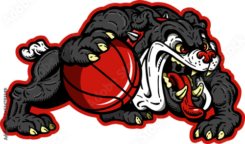 full body bulldog mascot holding basketball for school, college or league