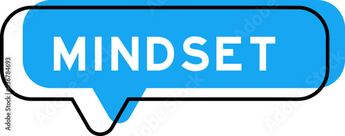 Speech banner and blue shade with word mindset on white background