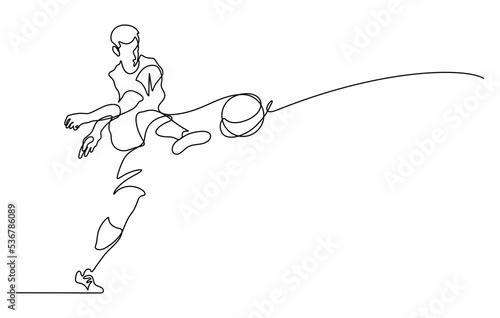continuous line drawing of soccer player shooting vector illustration