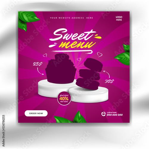 Food culinary social media post template with podium