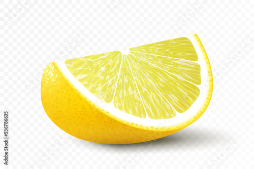 Juicy lemon slice isolated on white background. Realistic vector 3d illustration An element for your packaging design.