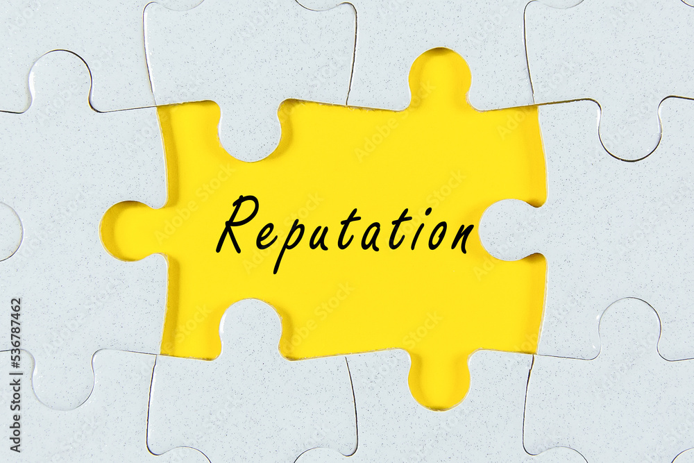 Missing a pieces of puzzle in the center, yellow space with word Reputation Missing a pieces of puzzle in the center, yellow space with word Reputation