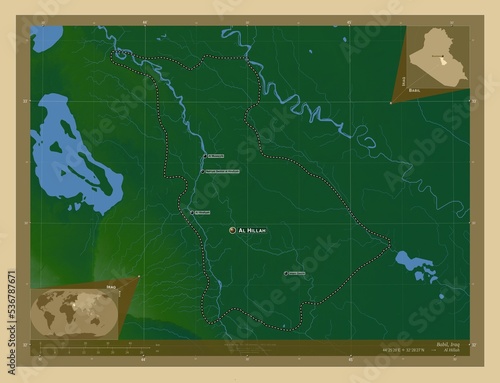 Babil, Iraq. Physical. Labelled points of cities photo