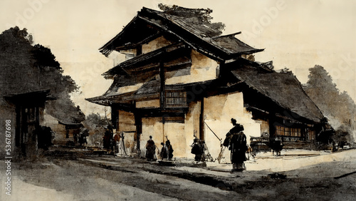 Illustration of feudal japan village photo