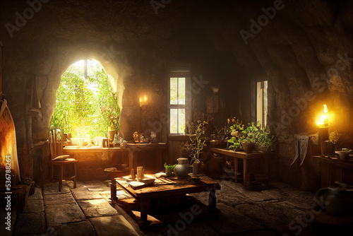 Light through window of fantasy fairy tale fantasy room