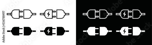 Electric socket with plug power icon vector set. Plug-in or jack power symbol illustration. Connection and disconnection sign or concept of 404 error connection, page not found.	
