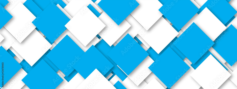 Obraz premium Abstract colorful blue and white geometric overlapping square pattern, design of technology background with shadow. Vector illustration. You can use for add, poster, template, banner, wallpaper.