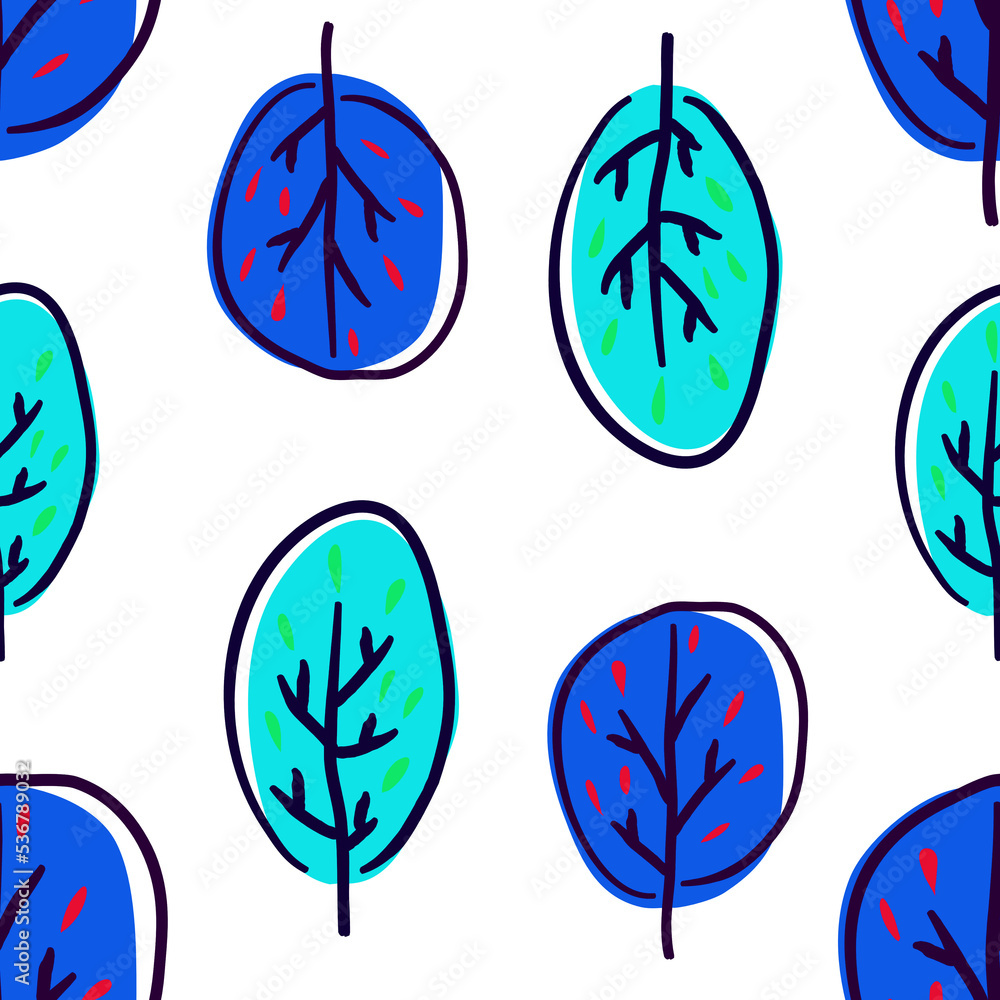 doodle trees with blue monochrome color scheme seamless pattern for print and fashion or wallpaper