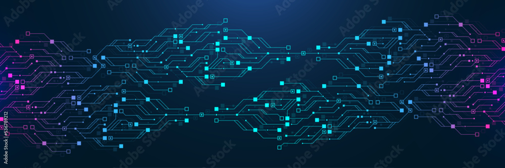 Quantum computer technologies concept. Futuristic blue circuit board ...