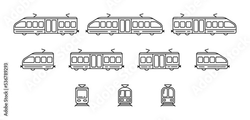 Set of modern passenger wagon train / locomotive line icons vector illustration