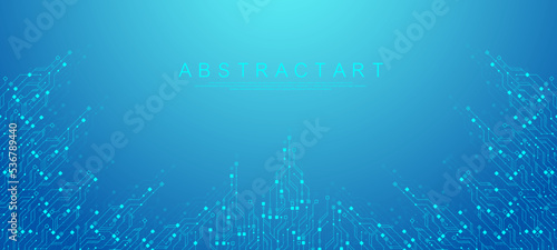 Modern technology circuit board texture background design. Waves flow. Quantum explosion technology. Quantum computer technologies concept. Futuristic blue circuit board background vector motherboard.