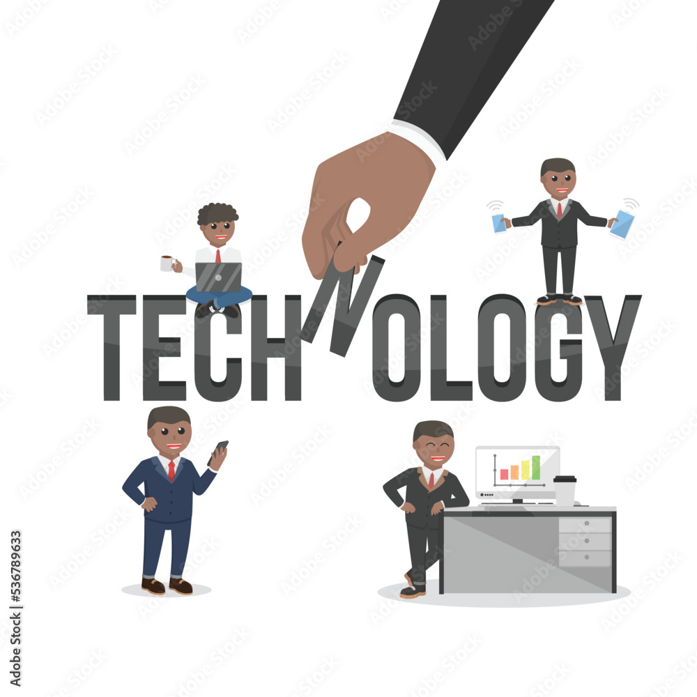 business african technology design character with text