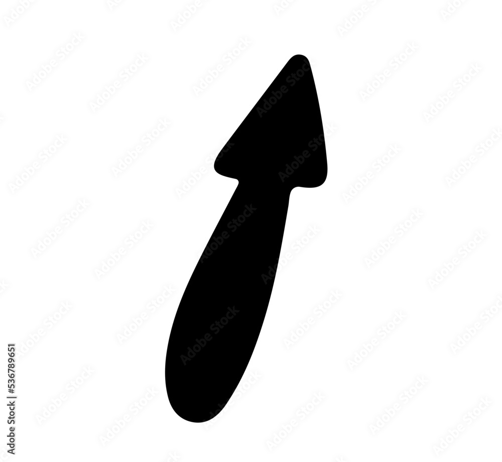 Black bold arrow pointing up. Black and white sketch, logo, clipart, icon, icon, template. Isolated object on a white background. Black bold arrow pointing up. Black and white sketch, logo, clipart, icon, icon, template. Isolated object on a white background.