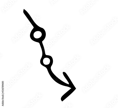 A winding arrow. Black and white sketch, logo, clipart, icon, icon, template. Isolated object on a white background. Vector image.