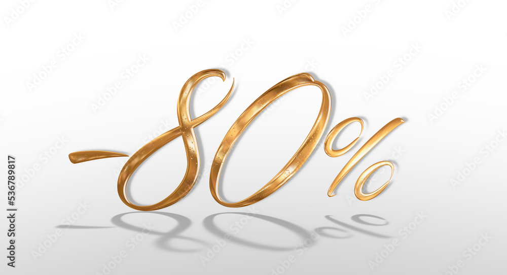 3d illustration Realistic golden text 80 percent discount number. 3d illustration Realistic golden text 80 percent discount number.