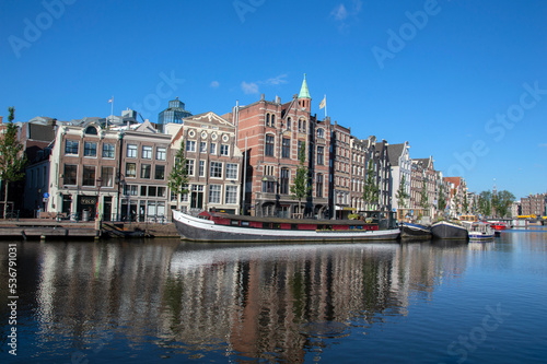 Historical Canal Houses At The Amstel River Amsterdam The Netherlands 2019