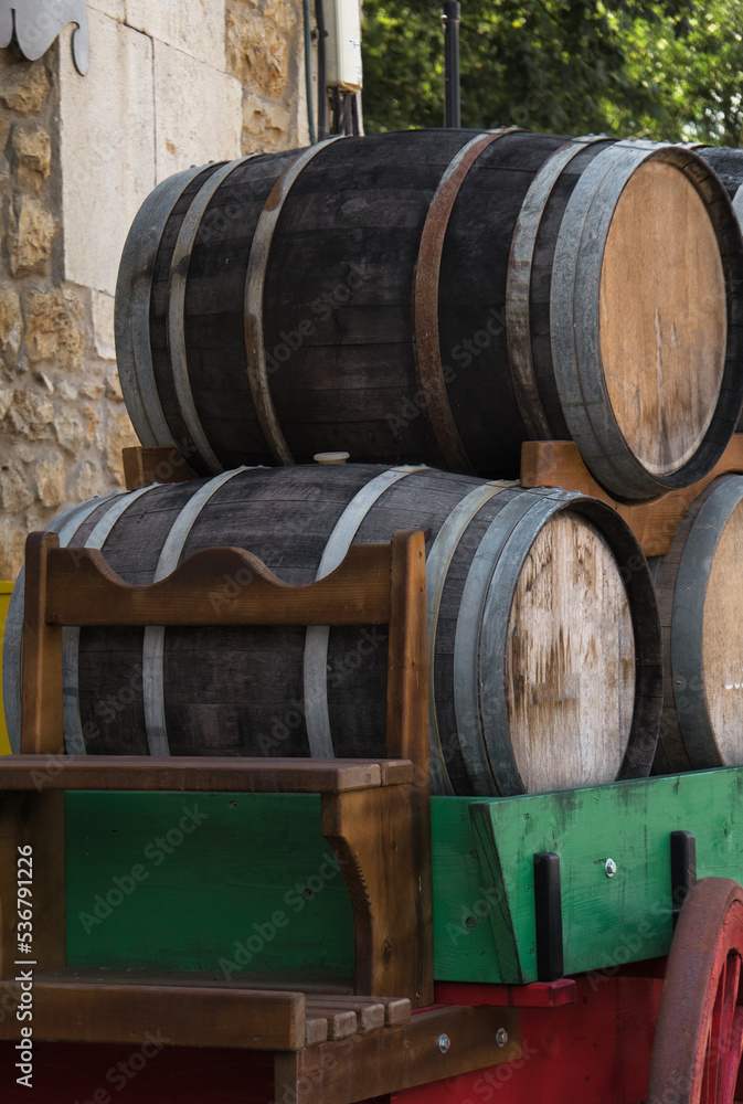 Old wooden barrels.