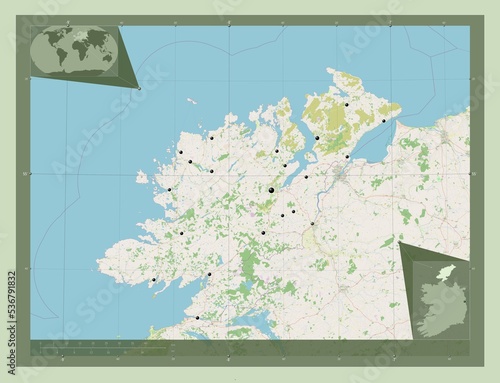 Donegal  Ireland. OSM. Major cities